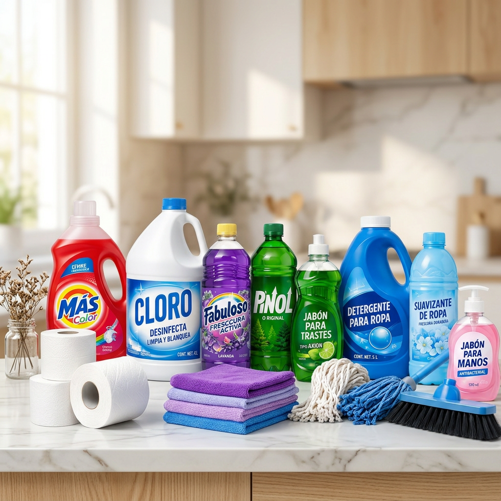 Productos de limpieza Lipac sobre una cocina limpia